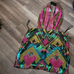 Fashion Nova Multicolor Sequin Backless Dress